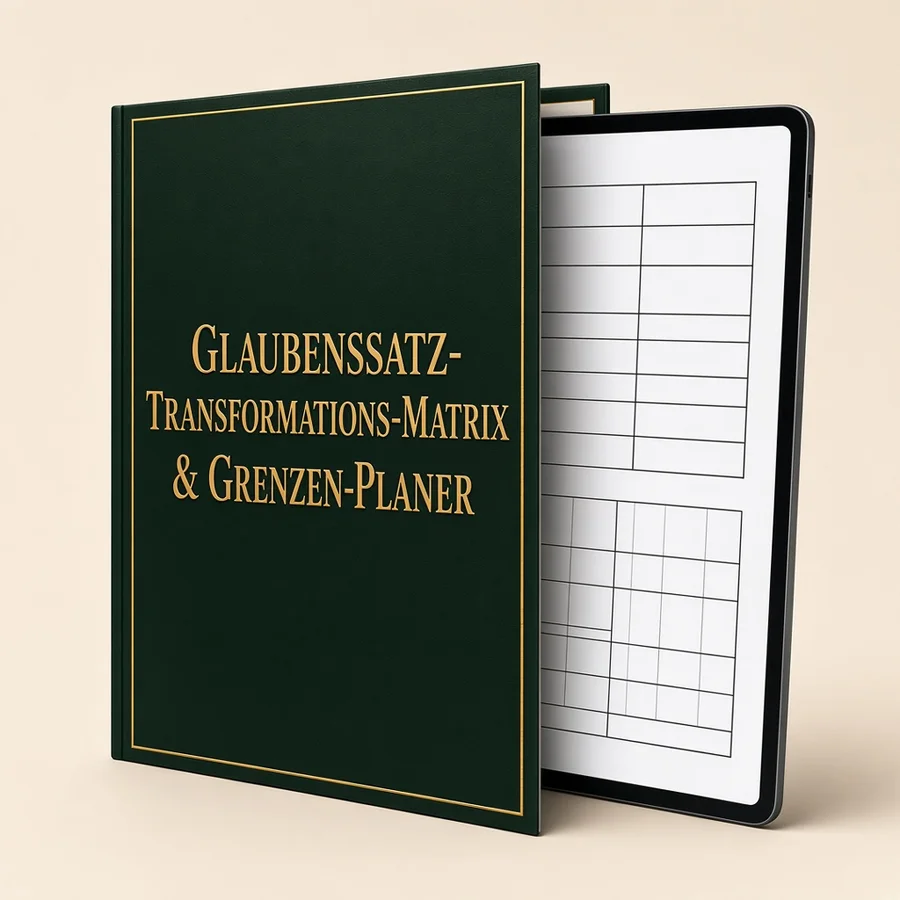 3D-Mockup des Bonus „Glaubenssatz-Transformations-Matrix & Grenzen-Planer“ (digitales PDF, im Arbeitsbuch enthalten)